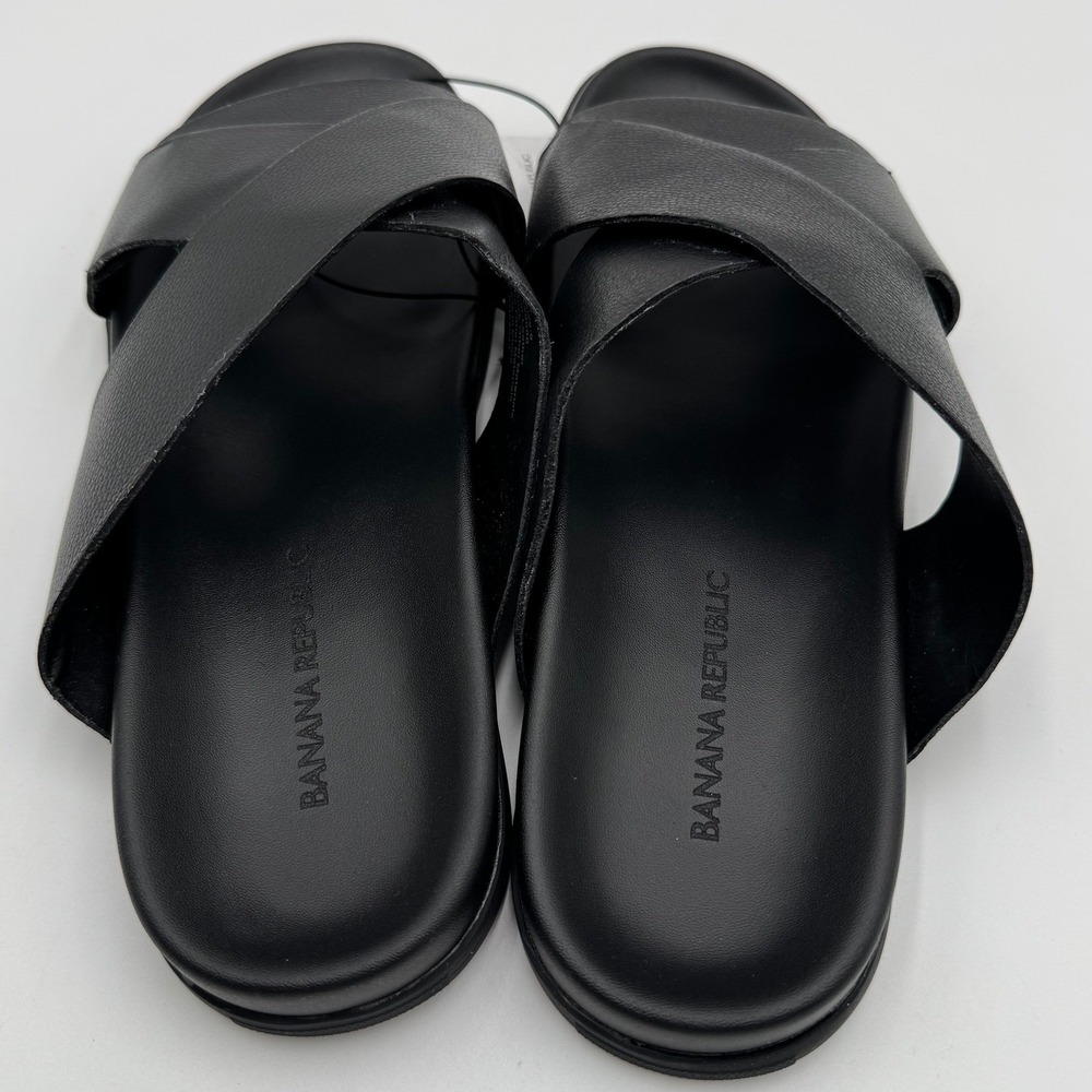 NEW Banana Republic Crossover Leather Slide Sandals 9 Black Minimalist 629080 - Picture 12 of 15